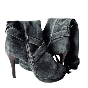 Black Faux Suede Mid-Calf Stiletto Boots Size 41 (US 10)